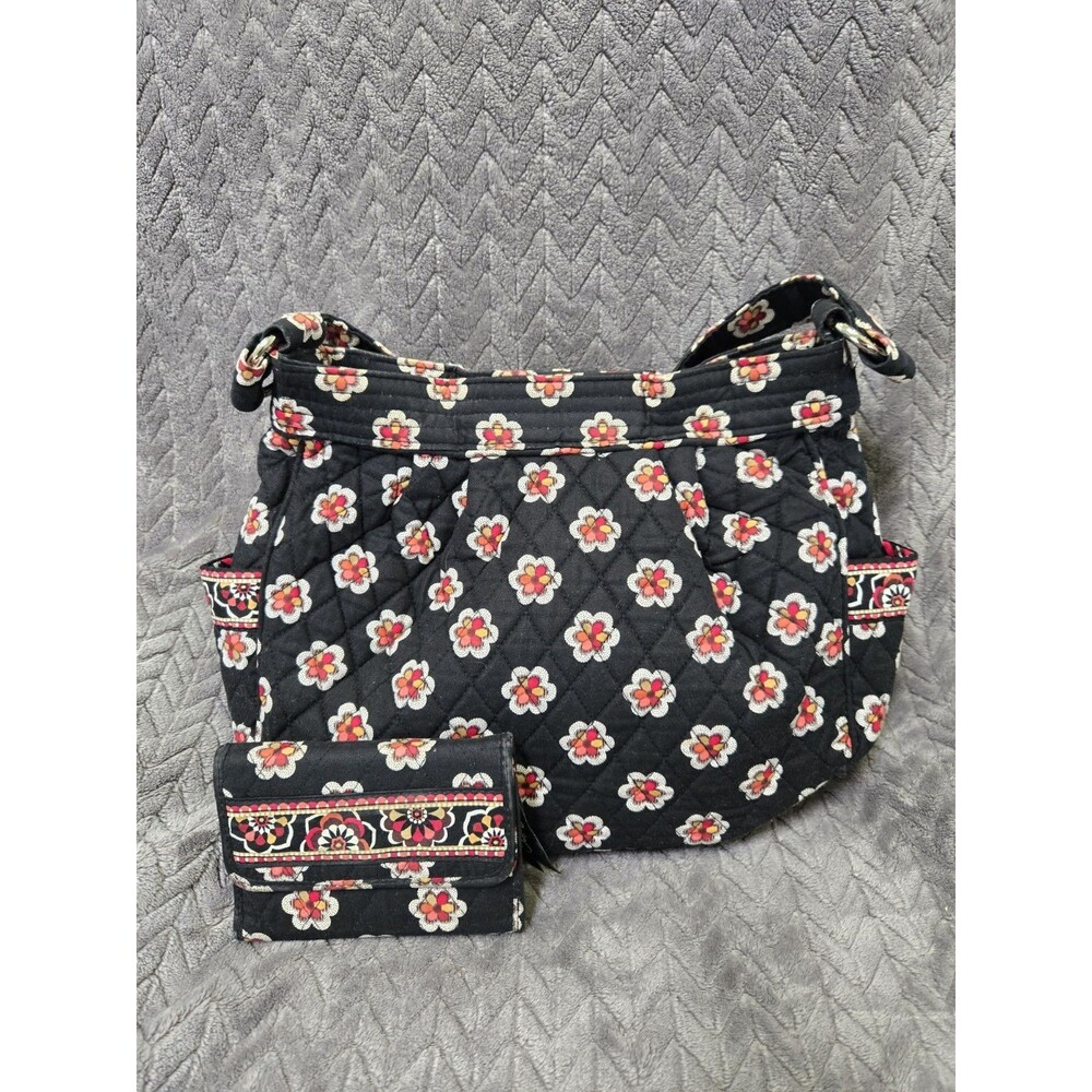 Vera Bradley Pirouette Shoulder Bag & Wallet Lot Black Pink Floral Plaid Quilted